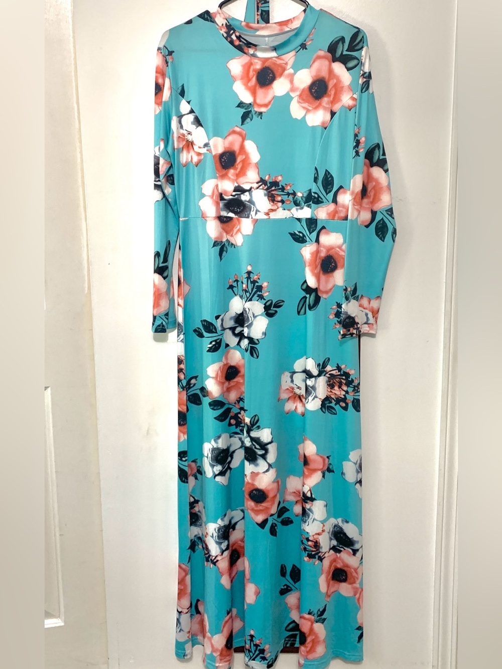 Long Sleeve Teal Floral Maxi Dress - Women